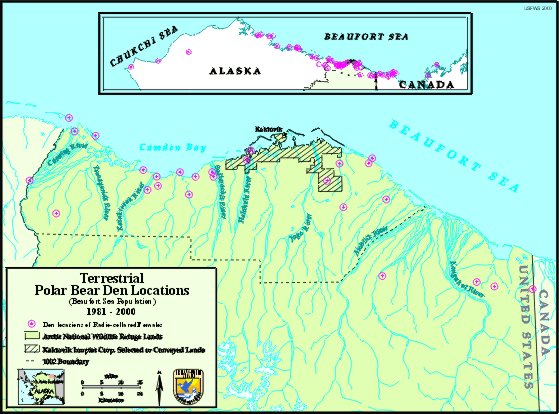 map showing polar bear den sites
