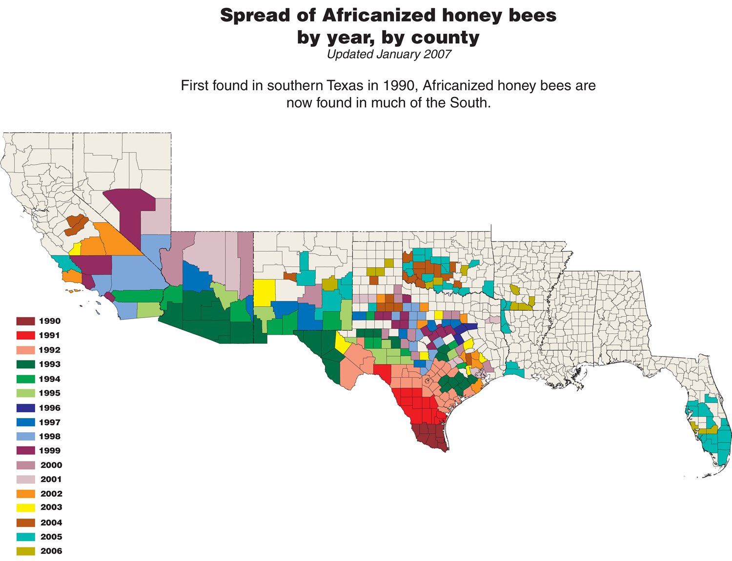 Free Updated Maps of Africanized Honey Bees Spread