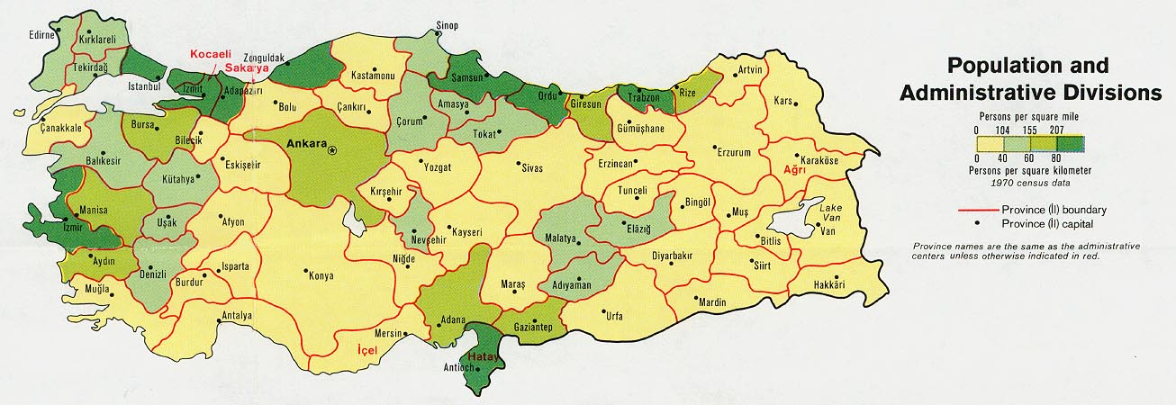 map of turkey and greece. Turkey - Population and