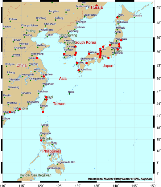 east asia map. Maps of Nuclear Power