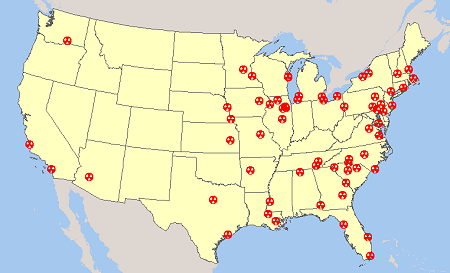 shapefile map of nuclear reactors in the U.S. nuclear facilities