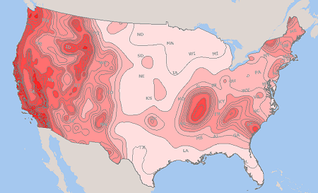 shapefile map of seismic hazards in the U.S. seismic hazards